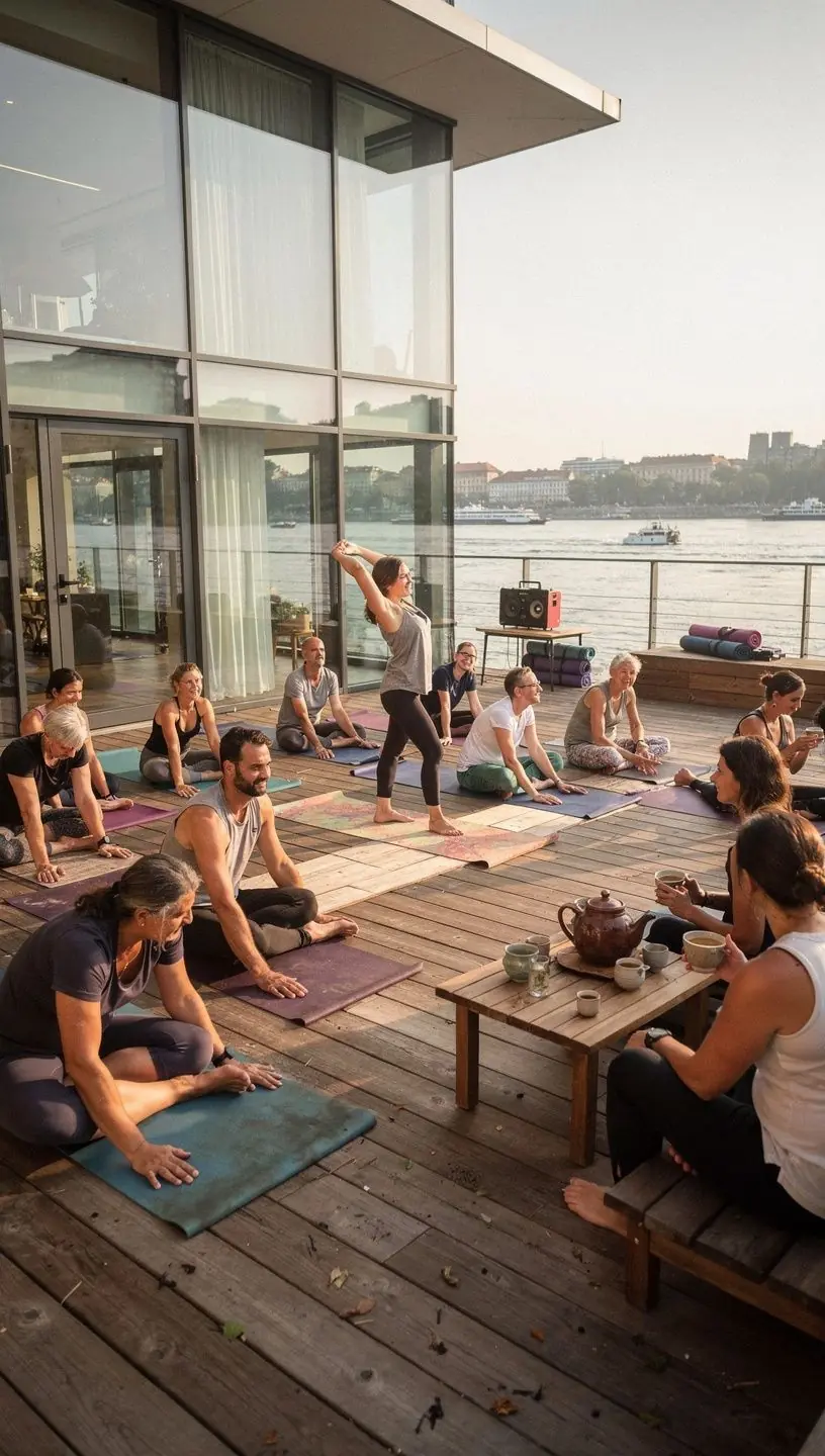 Pohárik s bylinkovým nápojom na terase s výhľadom na prírodu